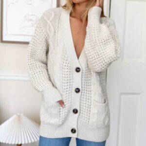 Emerson Fry - Cozy Cable Cardigan - Ivory Alpaca